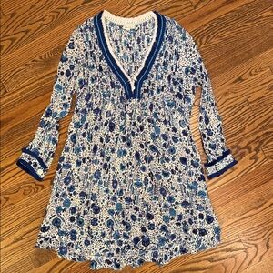 Poupette St Barth Blue Floral Long Sleeved Dress Cover Up Size Small